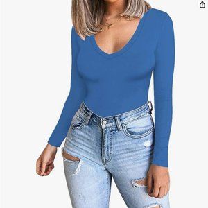 CLOZOZ Long Sleeve Tops for Women Sexy Womens V Neck T Shirts for Women Fitted S